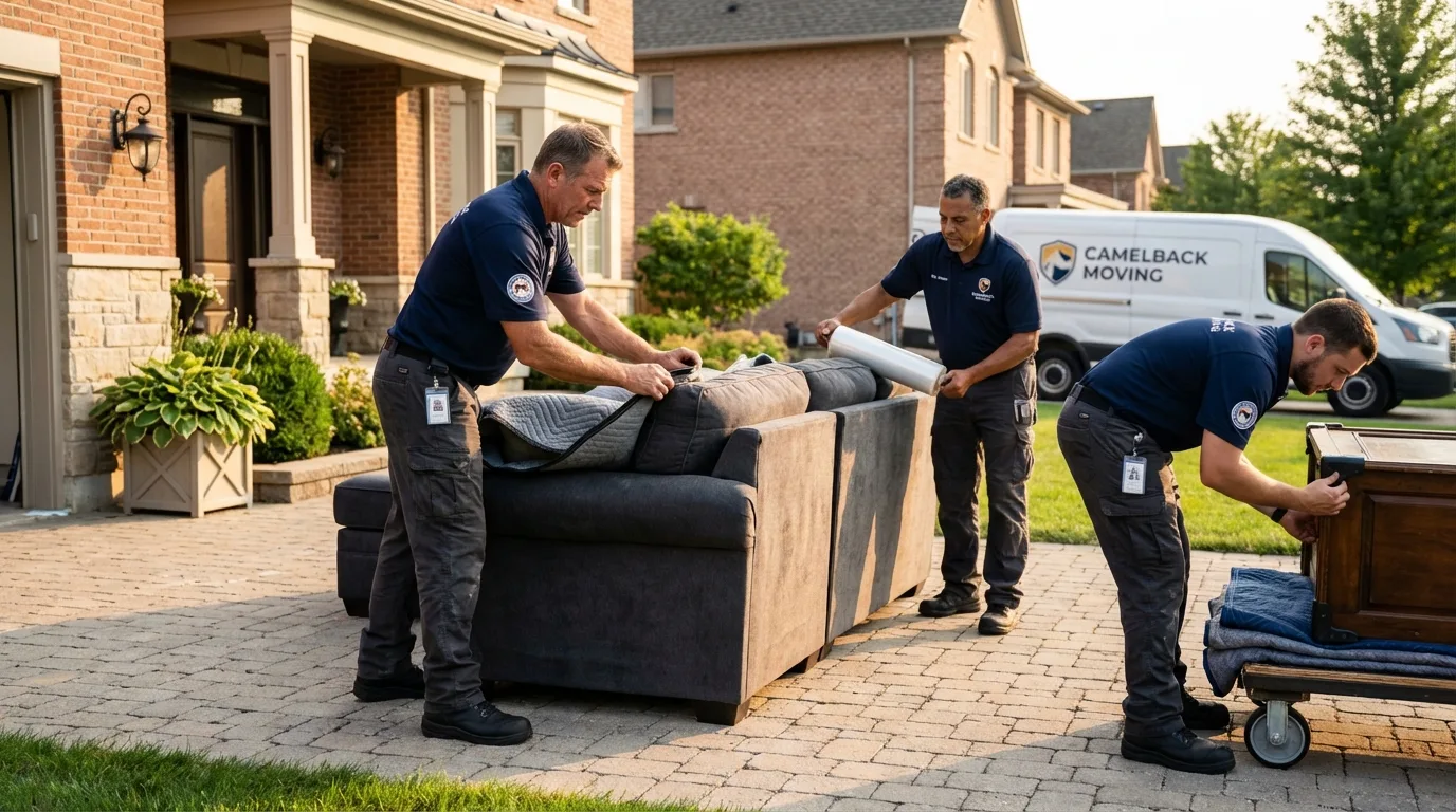 Large estate moving crew wrapping furniture in Lakefield, MN